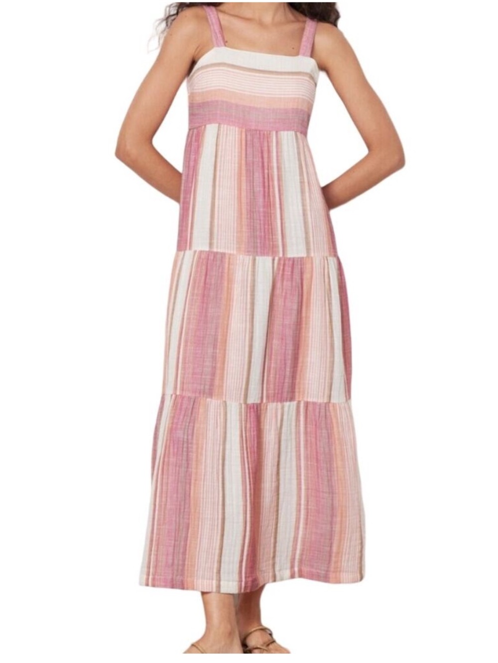 Faherty Sarah Tiered Stripe Cotton Maxi Dress in Oia Stripe - Picture 1 of 6